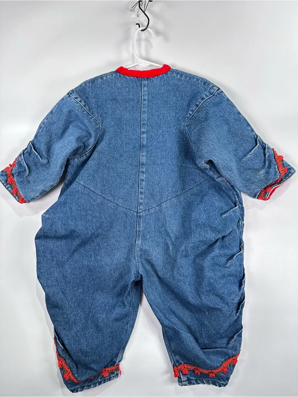 Trotinette Paris Jumpsuit Velvet Trim Drop Waist Denim Blue Size 2
